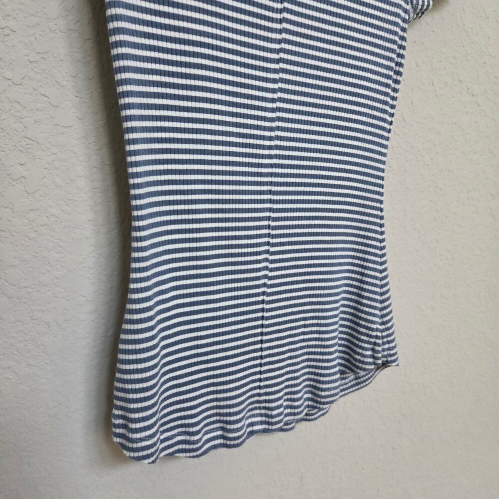 Free People Striped Ribbed Knit Top Womens Small Cut outs Short Sleeve Tee - Picture 9 of 9